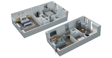 Floor plan for 2 beds, 1 bath, 967 sqft